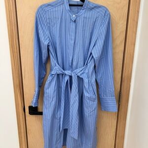 Blue Striped Midi Office Dress